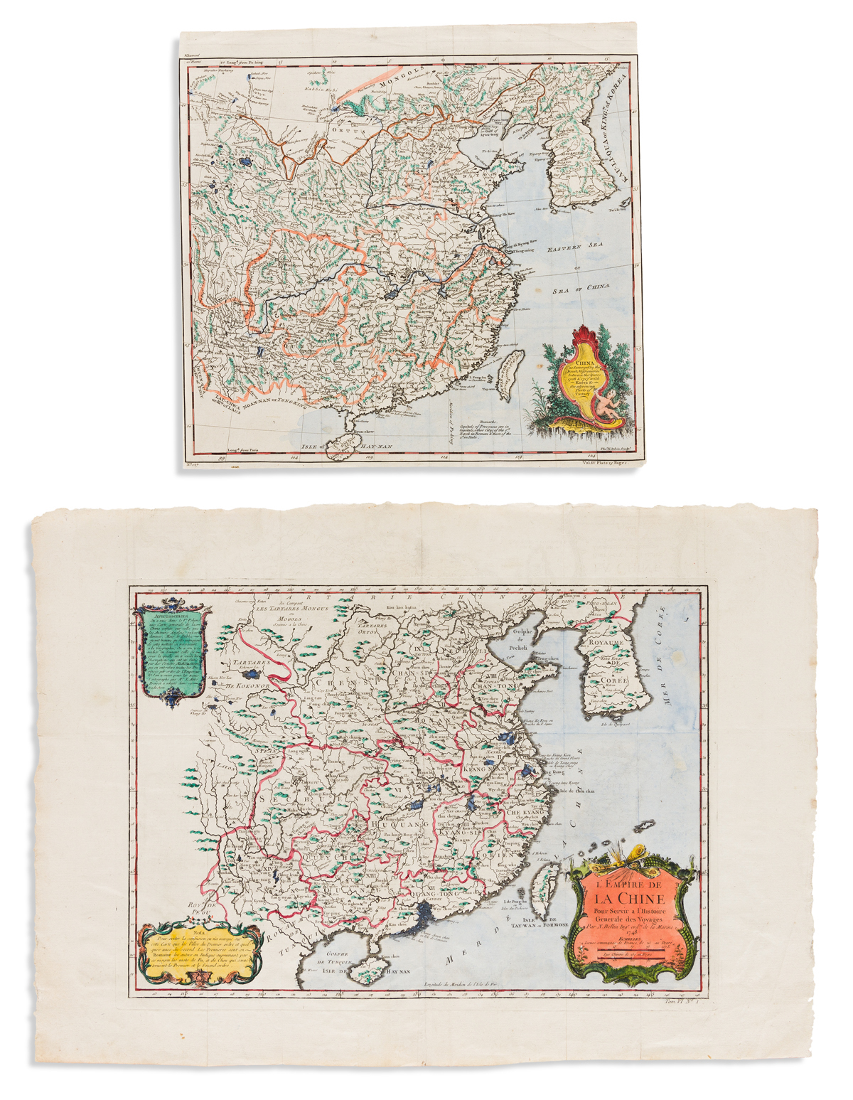 (CHINA.) Group of 4 eighteenth-century engraved maps of China and Korea.